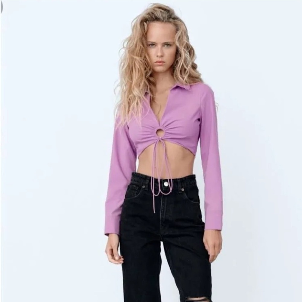 Zara Crop Ring Detail Top in Lilac Purple SZ S